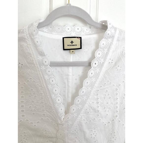 Tuckernuck Provincial Eyelet Cote D’Azur White Caftan Midi Dress Coverup Med - Picture 9 of 12